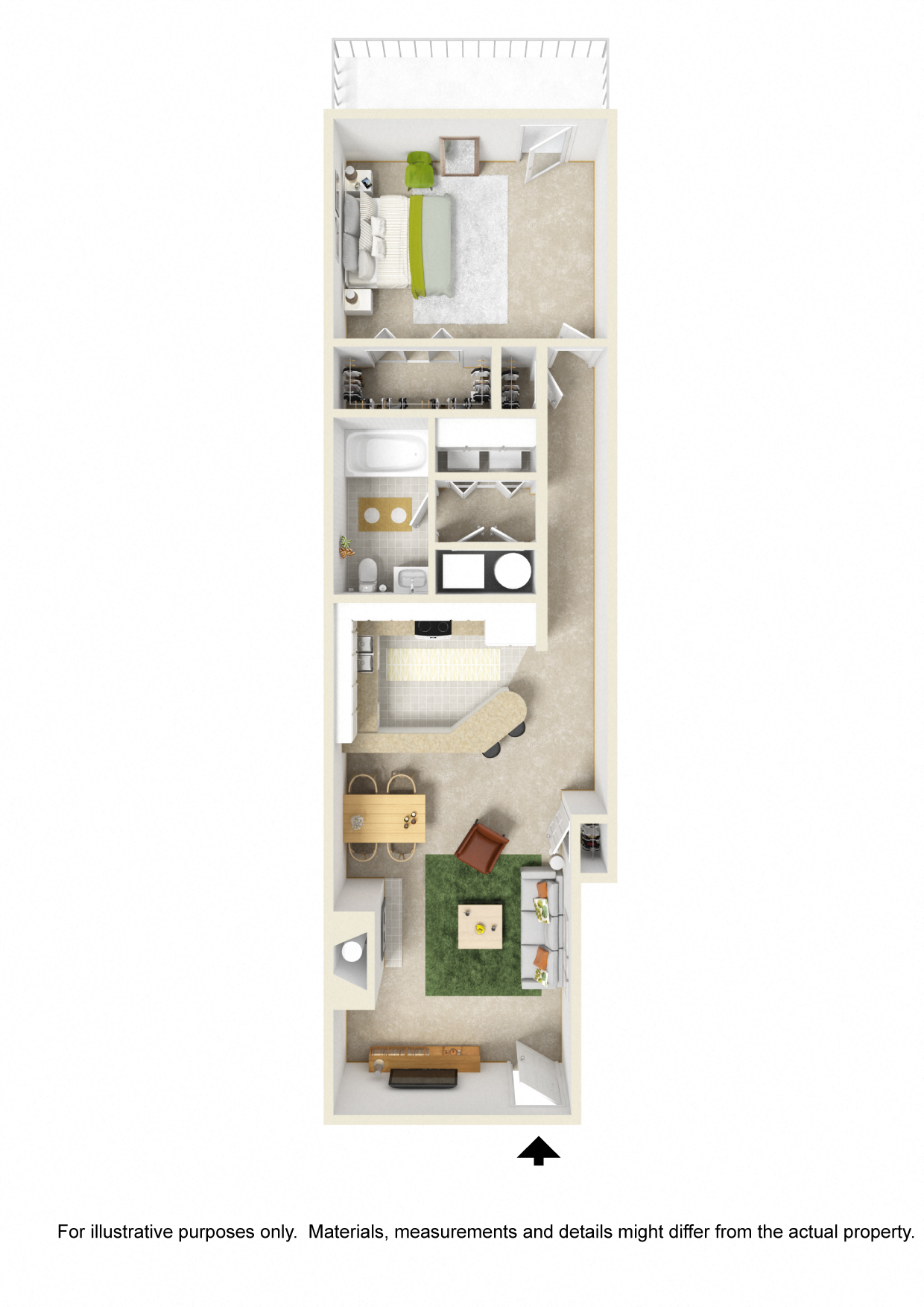 Floor plan for 1 bed, 1 bath, 800 sqft